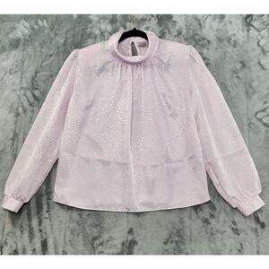 Vintage 80s Grand Design Jacquard High Neck Long Sleeve Top Size 12 Pink Leopard